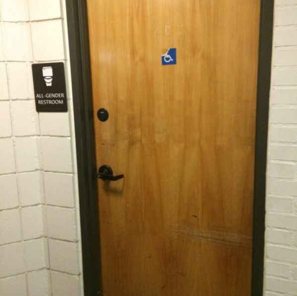 Picture of one of the all-gender restrooms in the Music Building